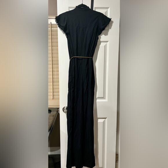 Splendid Jumpsuit Black Ruffle Fringe Button Pocket Belt Wide Leg Small - Picture 2 of 7